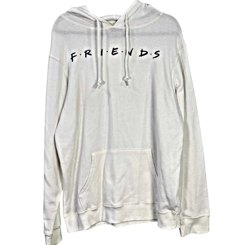 Friends Hoodie Womens L White Graphic Logo‎ TV Show Sweatshirt 90s Sitcom